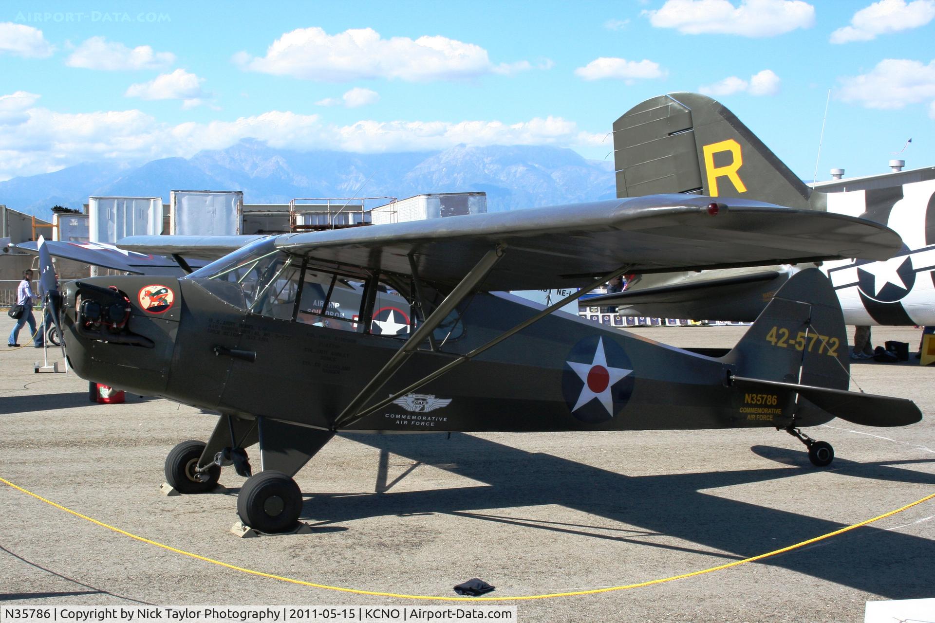 N35786, 1941 Piper J5A Cub Cruiser C/N 5-772, Piper J-5A on display at the Planes of Fame Air Show