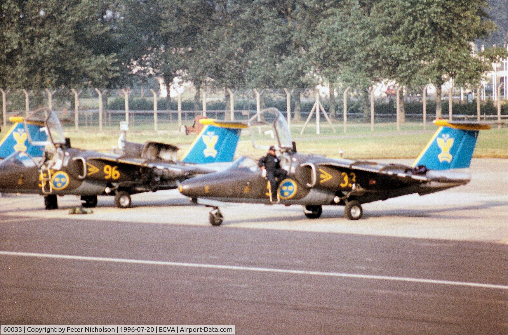 60033, Saab Sk.60A C/N 60033, Sk.60A of the Royal Swedish Air Force's F5 Wing Team 60 display team on the flight-line at the 1996 Royal Intnl Air Tattoo at RAF Fairford.