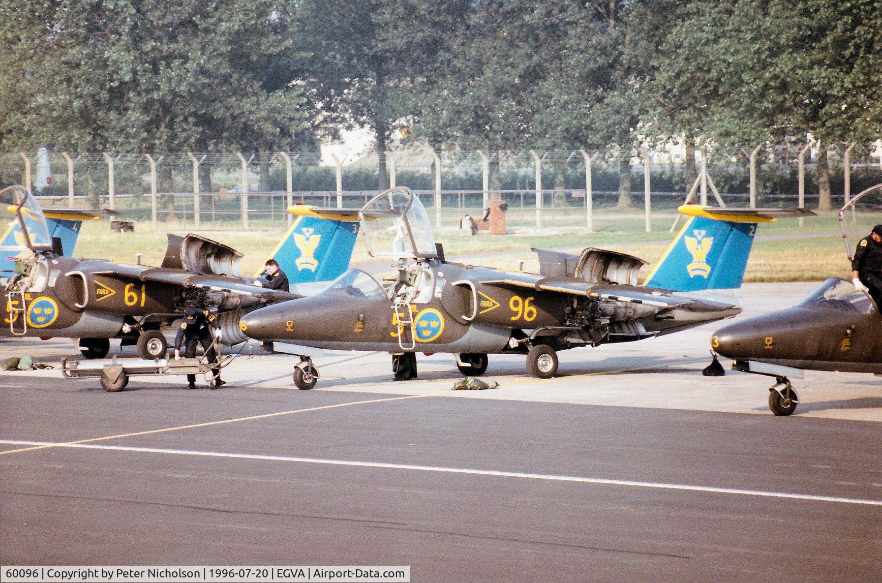 60096, Saab Sk.60A C/N 60096, Sk.60A of F5 Wing of the Royal Swedish Air Force's Team 60 aerobatic display team on the flight-line at the 1996 Royal Intnl Air Tattoo at RAF Fairford.
