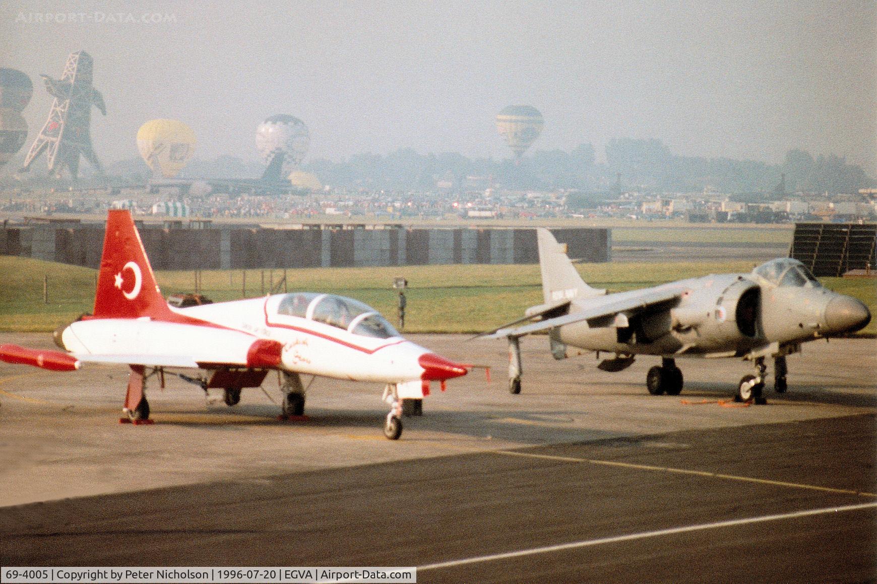 69-4005, 1969 Northrop (Canadair) NF-5B (CL-226) C/N 4005, NF-5B Freedom Fighter of the Turkish Stars aerobatic team on the flight-line of the 1996 Royal Intnl Air Tattoo at RAF Fairford.