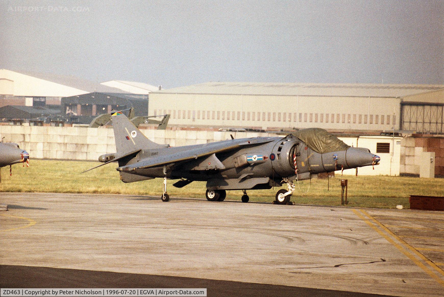 ZD463, British Aerospace Harrier GR.7 C/N P53, Harrier GR.7 of 20[Reserve] Squadron at RAF Wittering on the flight-line at the 1996 Royal Intnl Air Tattoo at RAF Fairford.