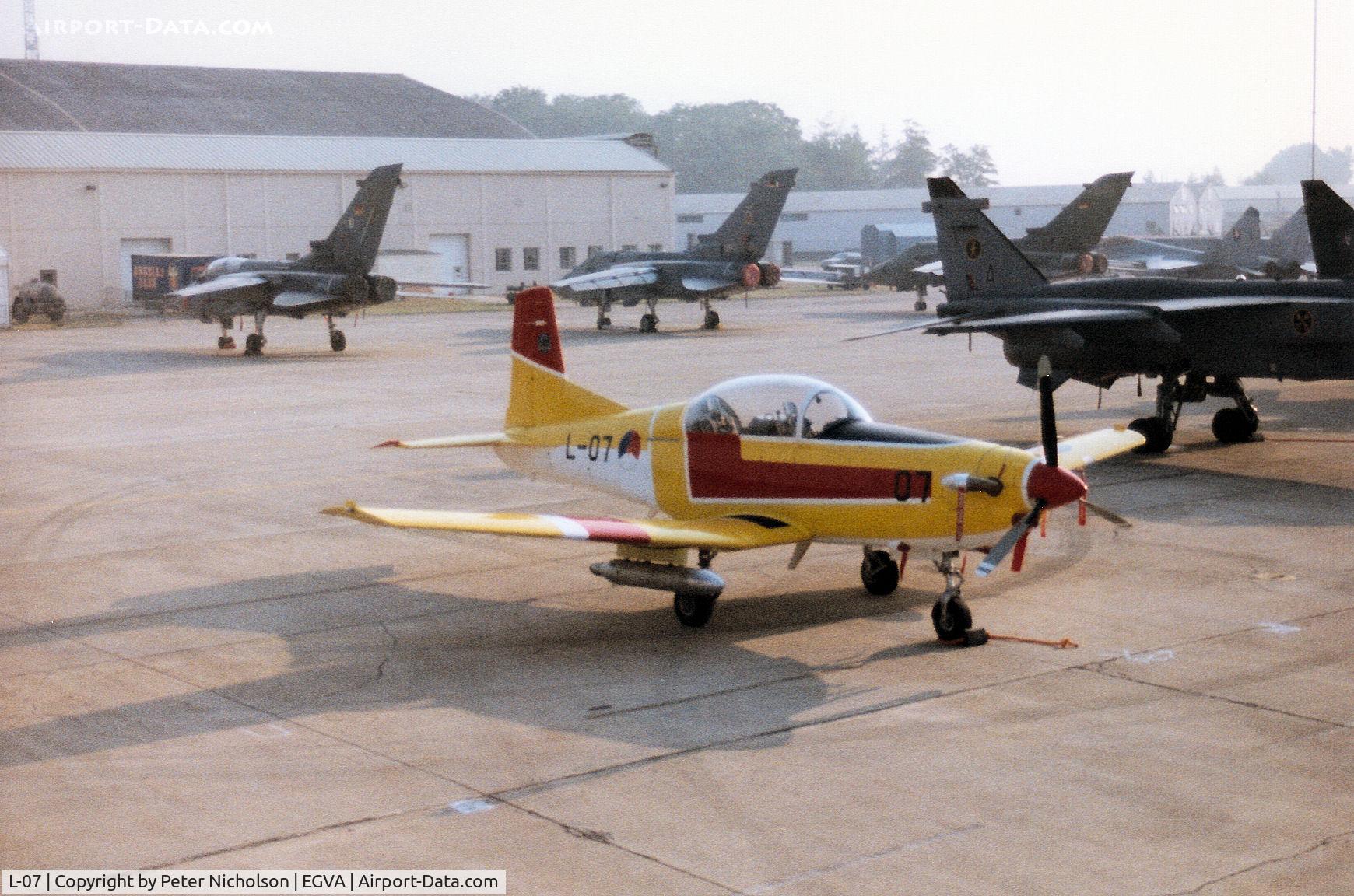 L-07, Pilatus PC-7 Turbo Trainer C/N 544, Pilatus PC-7 of the Royal Netherlands Air Force Elementary Military Pilot Training Squadron [EMVO] at Woensdrecht on the flight-line at the 1996 Royal Intnl Air Tattoo at RAF Fairford.