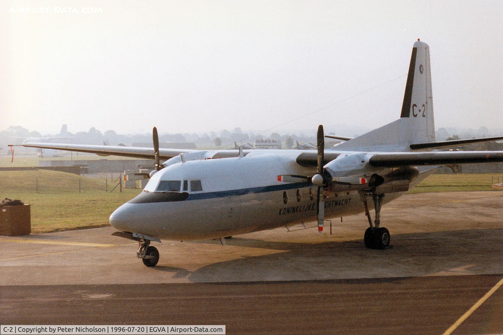 C-2, 1960 Fokker F.27-100 Friendship C/N 10149, F-27 Troopship of 334 Squadron Royal Netherlands Air Force on the flight-line at the 1996 Royal Intnl Air Tattoo at RAF Fairford.