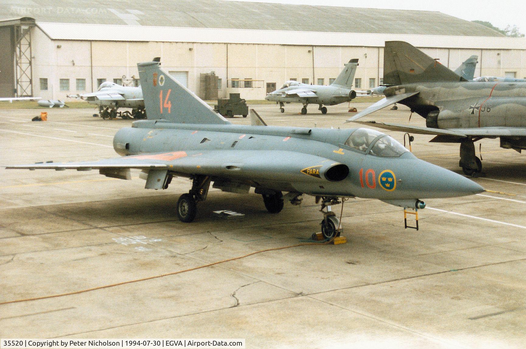 35520, Saab J-35F Draken C/N 35-520, J-35F Draken of F10 Wing Royal Swedish Air Force on the flight-line at the 1994 Intnl Air Tattoo at RAF Fairford.