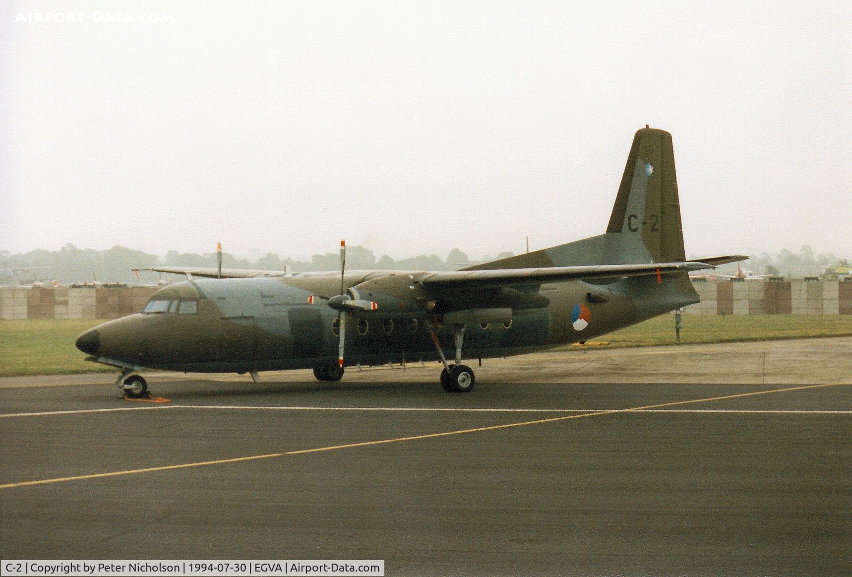 C-2, 1960 Fokker F.27-100 Friendship C/N 10149, F-27M Troopship of 334 Squadron Royal Netherlands Air Force on the flight-line at the 1994 Intnl Air Tattoo at RAF Fairford.