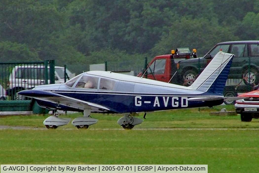 G-AVGD, 1967 Piper PA-28-140 Cherokee C/N 28-22782, Piper PA-28-140 Cherokee [28-22782] Kemble~G 01/07/2005. Since cancelled after being badly damaged in a forced landing 1.75 miles west of Deanland Airfield Sussex 16-09-2007.