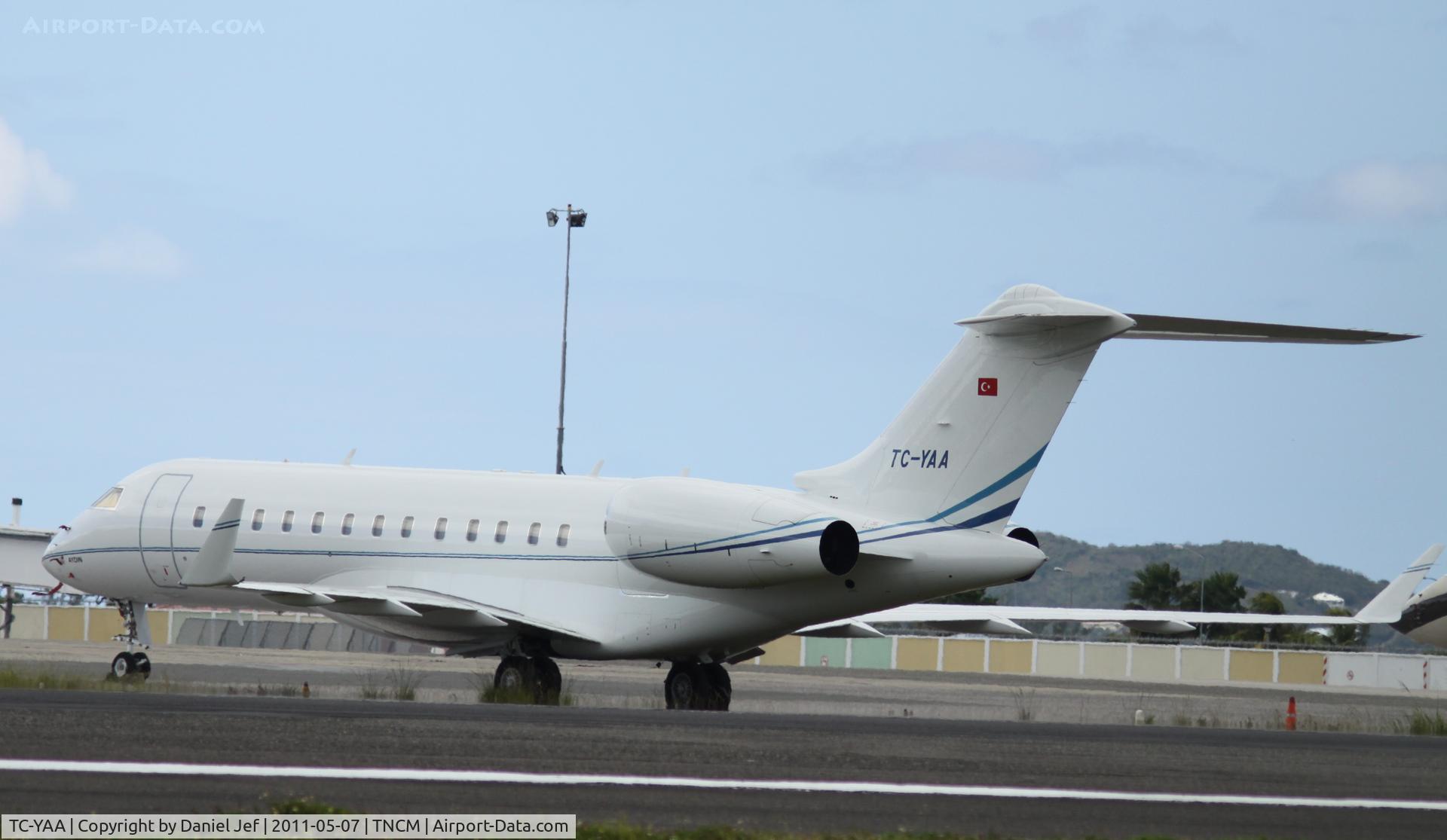 TC-YAA, 2009 Bombardier BD-700-1A10 Global Express XRS C/N 9365, TC-YAA park on the main ramp at TNCM