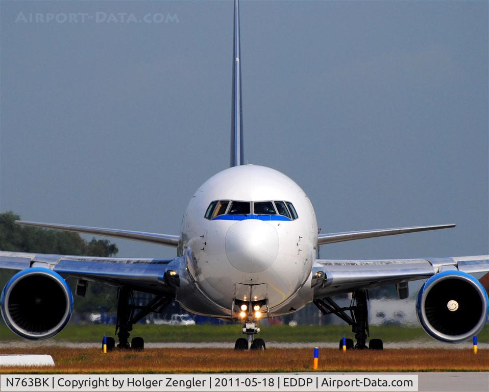 N763BK, 1987 Boeing 767-3T9 C/N 23765, Looks like side winds did something unbeliveable to aircrafts tail unit.