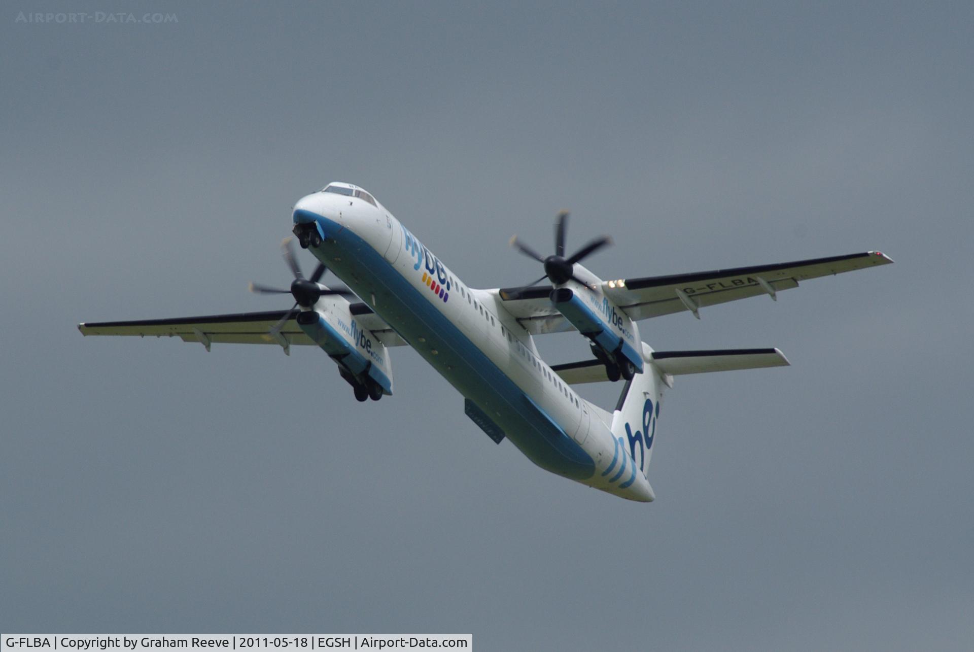 G-FLBA, 2009 De Havilland Canada DHC-8-402Q Dash 8 C/N 4253, Departing from Norwich.