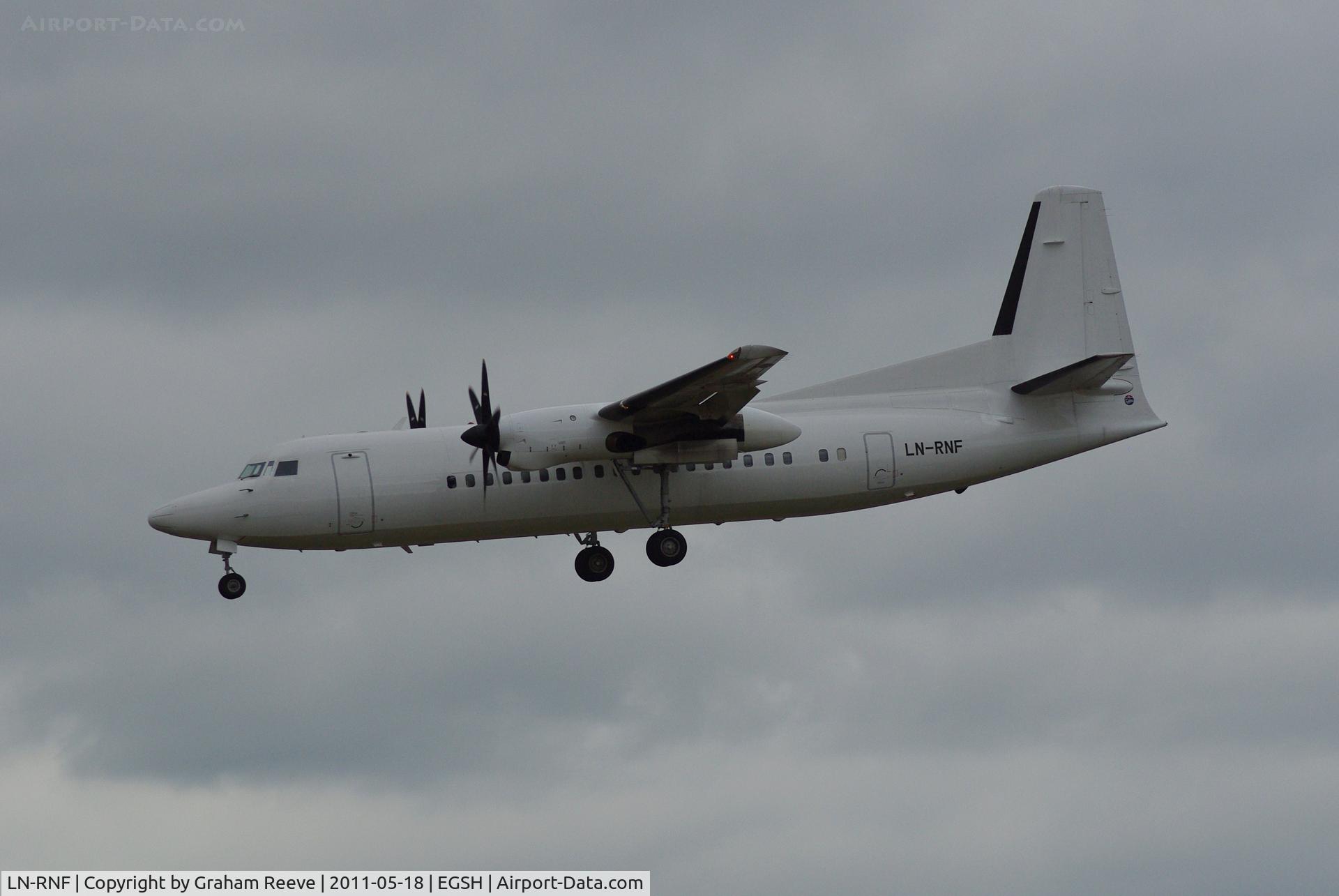 LN-RNF, 1990 Fokker 50 C/N 20183, About to touch down.