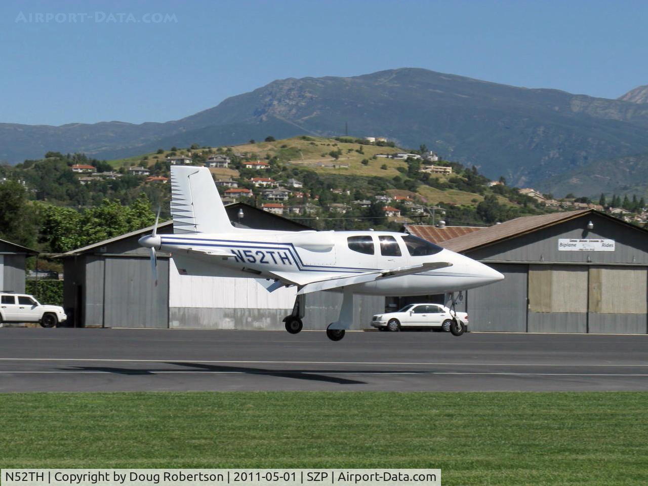 N52TH, 1999 Cirrus VK-30 C/N 143, 1999 Hastings Cirrus Design VK-30, Continental IO-550 300 Hp pusher. Cirrus Design sold 34 VK-30 kits, this is first one completed, flying after 9 year build. Ten are flying. Trailing link retract. gear. Landing Rwy 04. See aloft in DVD 'One Six Right