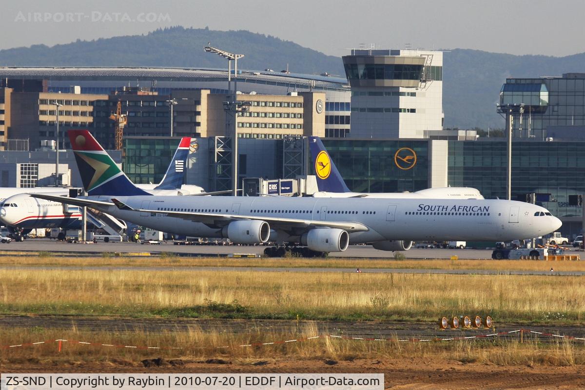 ZS-SND, 2003 Airbus A340-642 C/N 531, Towed to the parking on the old AFB