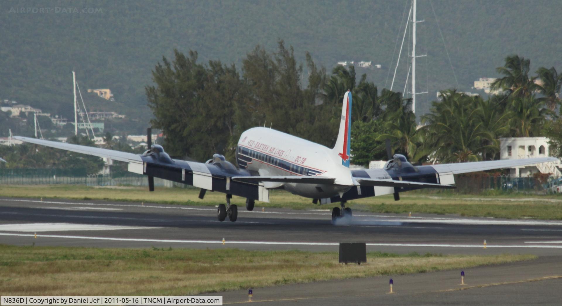 N836D, 1957 Douglas DC-7B C/N 45345, Touch down for the N836D at TNCM