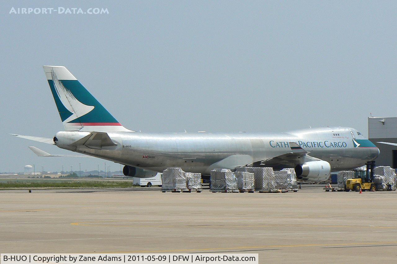 B-HUO, 2001 Boeing 747-467F/SCD C/N 32571, Cathay Pacific on the west freight ramp - DFW Airport, TX