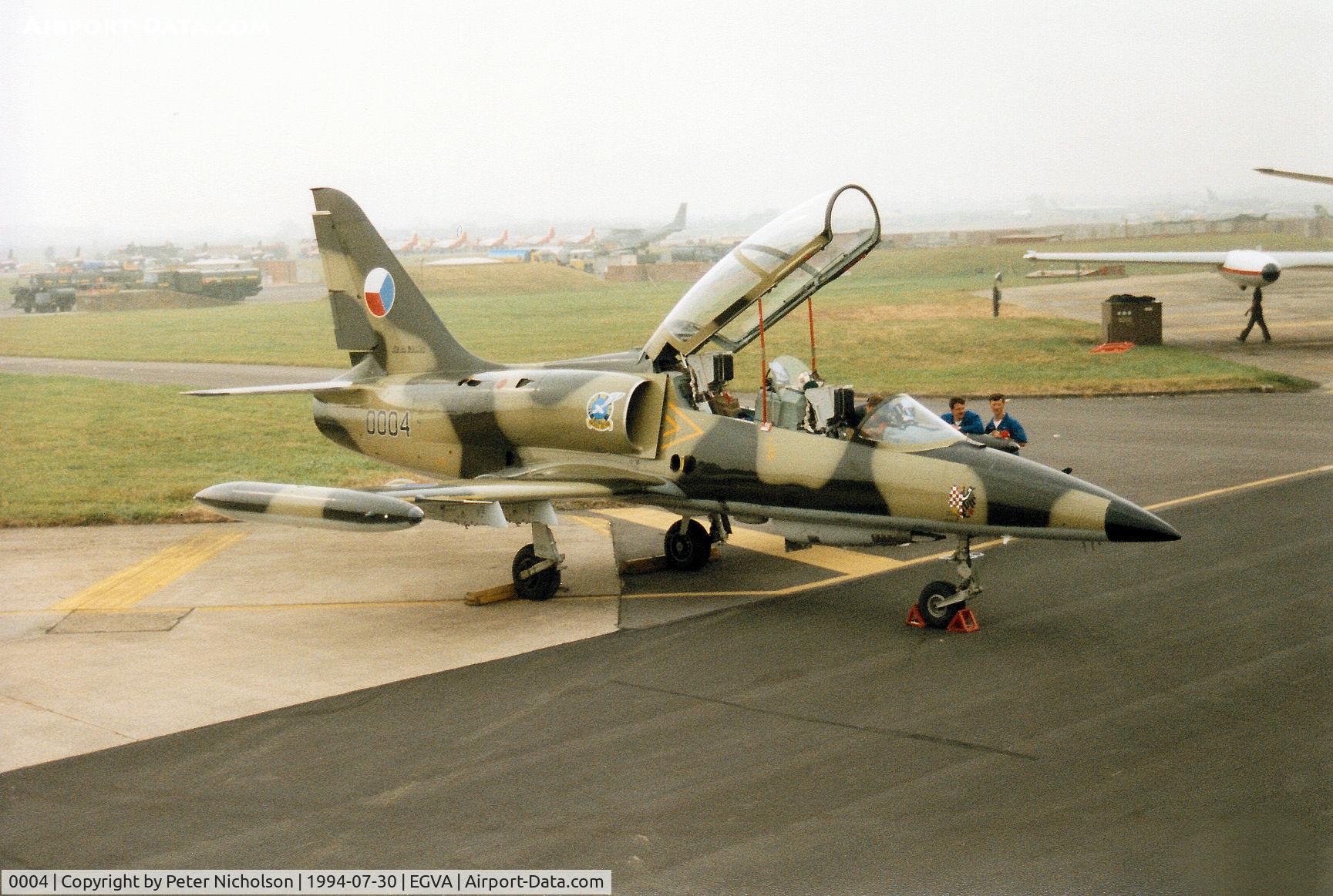 0004, 1992 Aero L-39MS Albatros C/N 040004, Another view of the 1 LSP L-39MS of the Czech Air Force on the flight-line at the 1994 Intnl Air Tattoo at RAF Fairford.