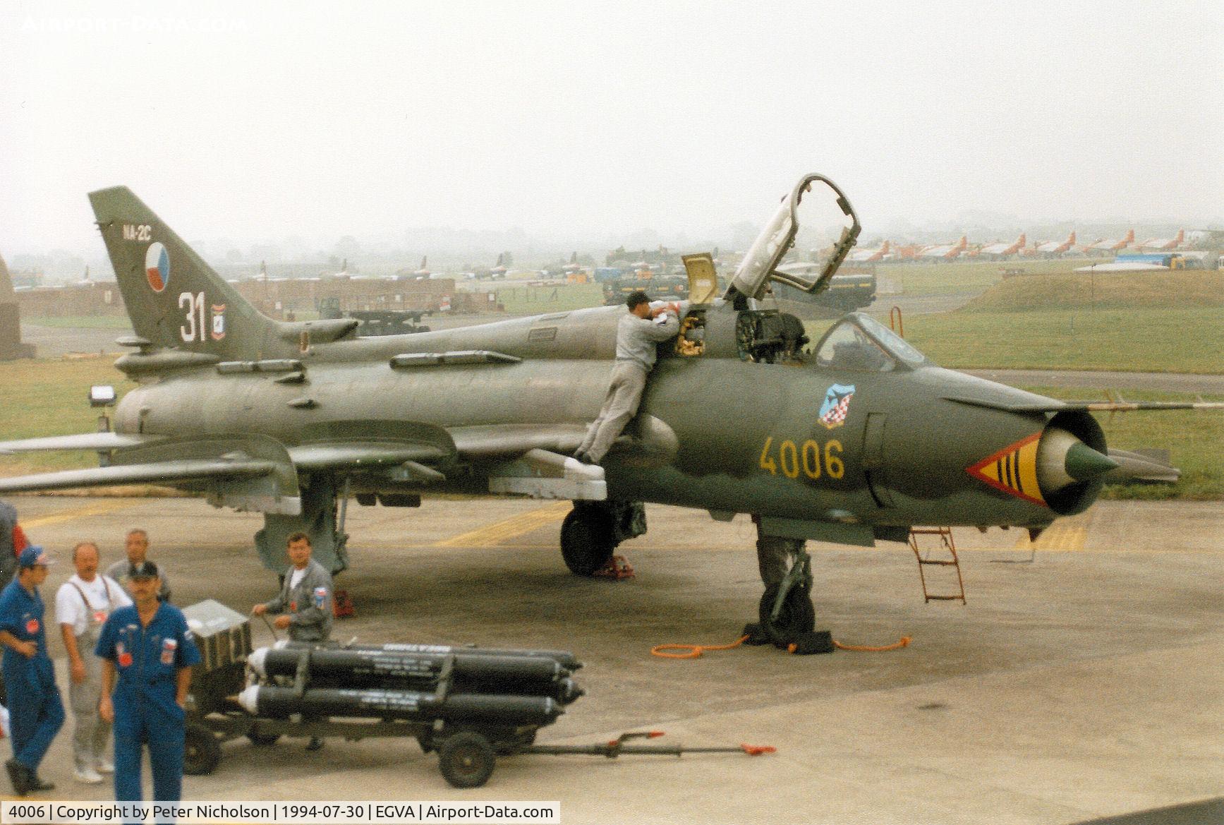 4006, 1989 Sukhoi Su-22M-4 C/N 40306, Another view of the Czech Air Force Su-22M-4 Fitter on the flight-line at the 1994 Intnl Air Tattoo at RAF Fairford.