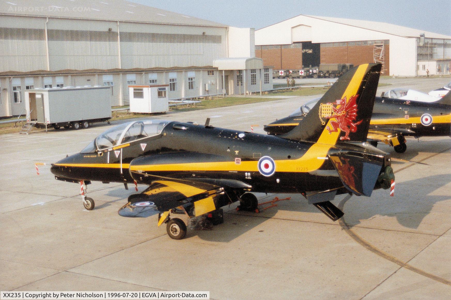 XX235, 1978 Hawker Siddeley Hawk T.1W C/N 071/312071, Hawk T.1A of 74[Reserve] Squadron at RAF Valley on the flight-line at the 1996 Royal Intnl Air Tattoo at RAF Fairford.
