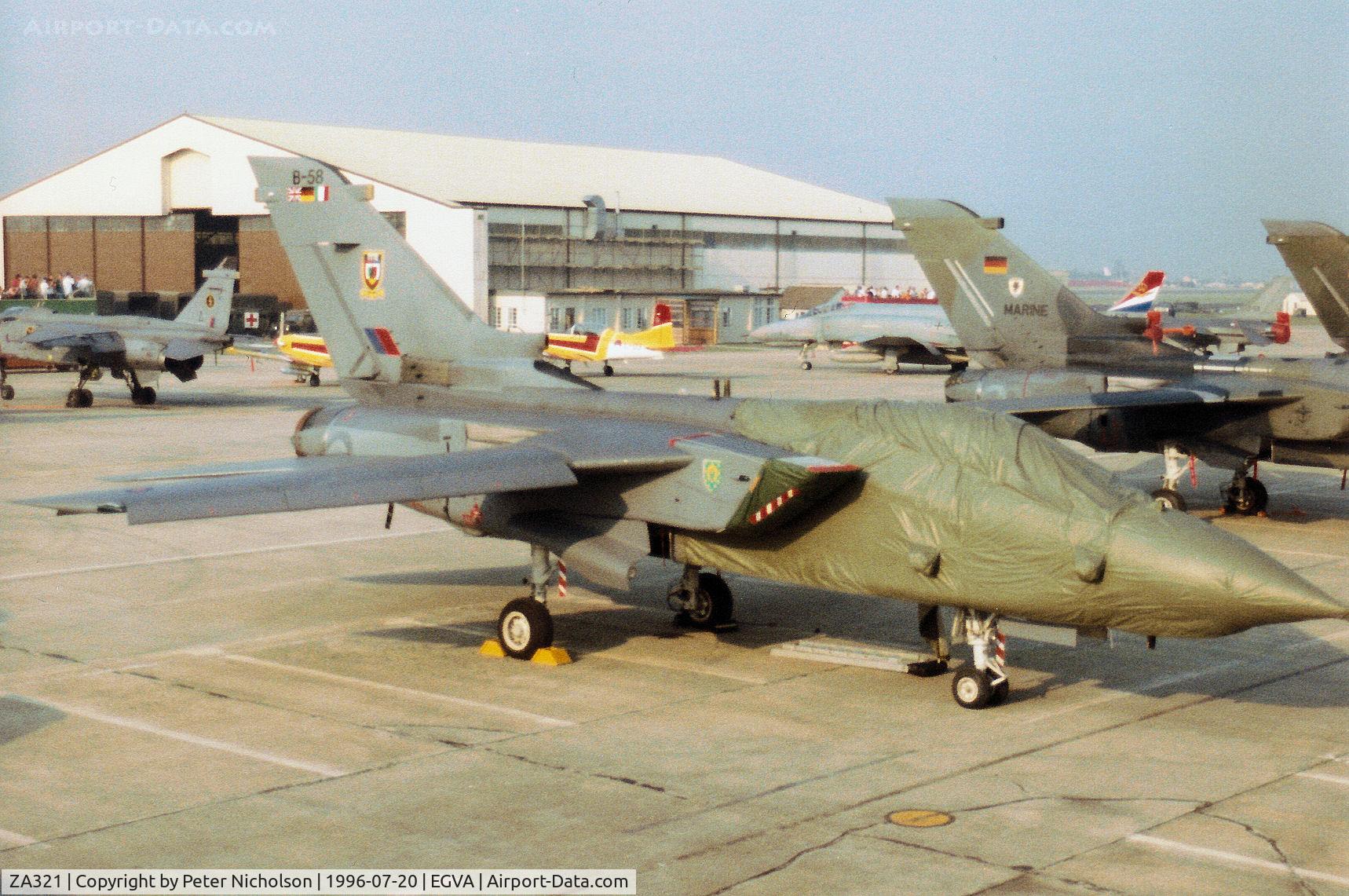 ZA321, 1980 Panavia Tornado GR.1 C/N 007/BS001/3003, Tornado GR.1 of RAF Cottesmore's Tri-National Tornado Training Establishment [TTTE] on the flight-line at the 1996 Royal Intnl Air Tattoo at RAF Fairford.