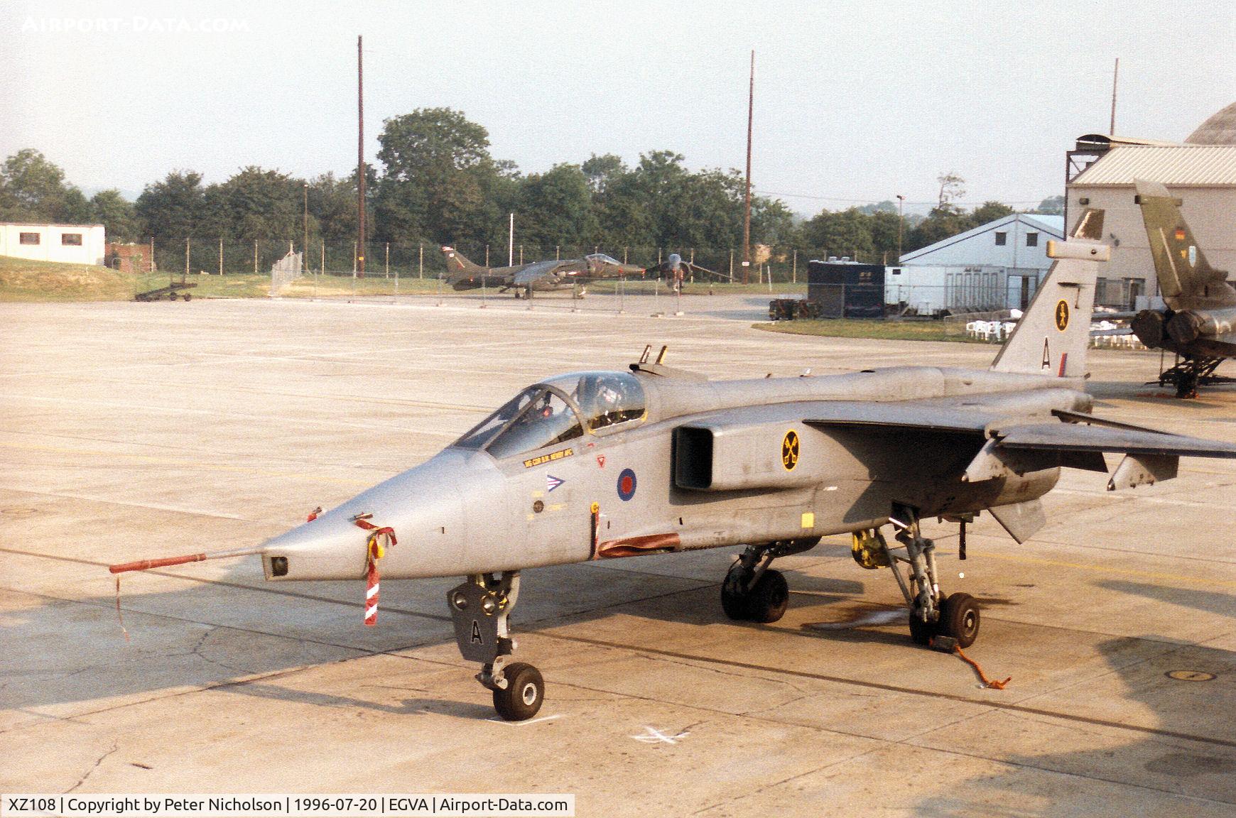 XZ108, 1976 Sepecat Jaguar GR.1A C/N S.109, Jaguar GR.1A of RAF Lossiemouth's 16[Reserve] Squadron on the flight-line at the 1996 Royal Intnl Air Tattoo at RAF Fairford.