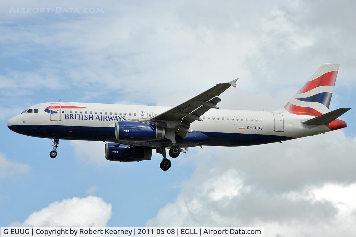 G-EUUG, 2002 Airbus A320-232 C/N 1829, On approach for r/w 27L