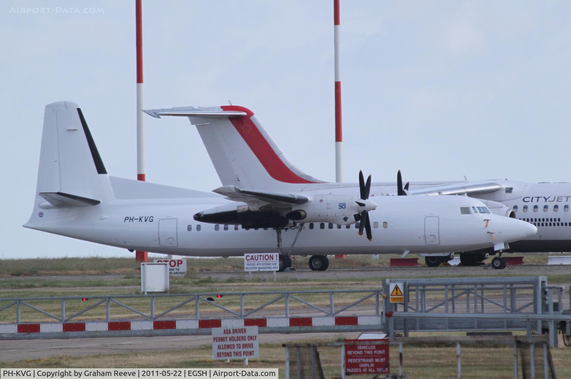PH-KVG, 1991 Fokker 50 C/N 20211, Parked at Norwich.