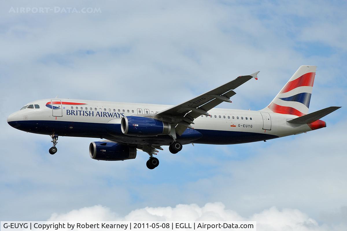 G-EUYG, 2010 Airbus A320-232 C/N 4238, On approach to r/w 27L