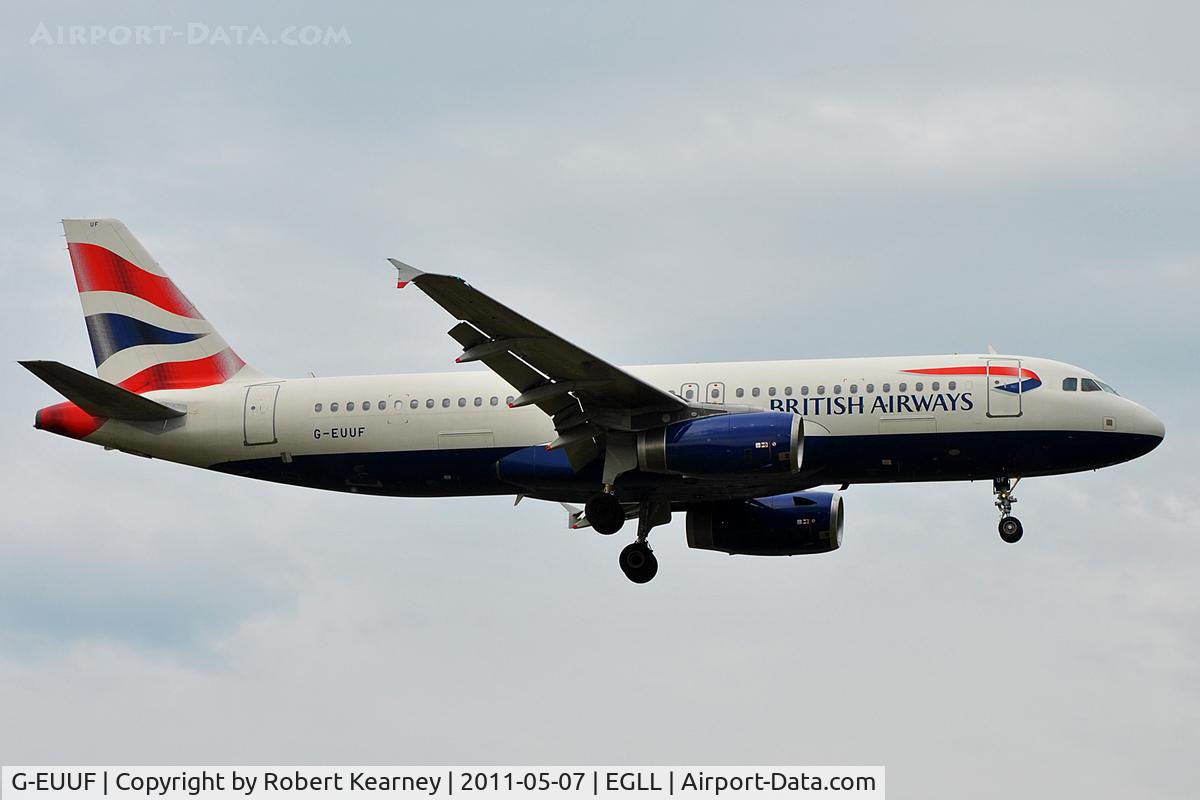 G-EUUF, 2002 Airbus A320-232 C/N 1814, On approach to r/w 09L