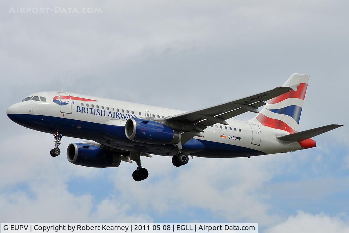 G-EUPV, 2001 Airbus A319-131 C/N 1423, On approach to r/w 27L
