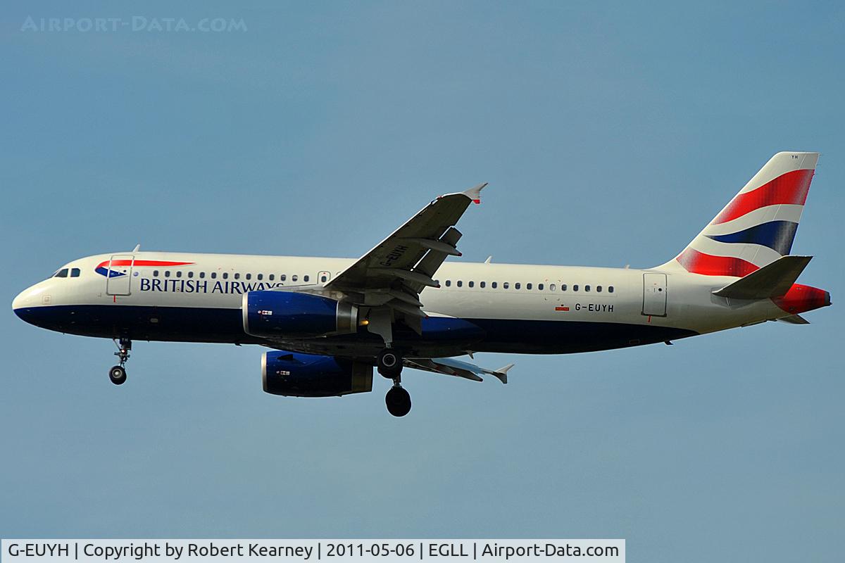 G-EUYH, 2010 Airbus A320-232 C/N 4265, On approach to r/w 27R