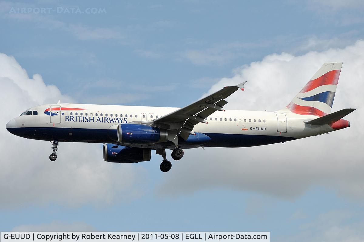 G-EUUD, 2002 Airbus A320-232 C/N 1760, On approach to r/w 27L