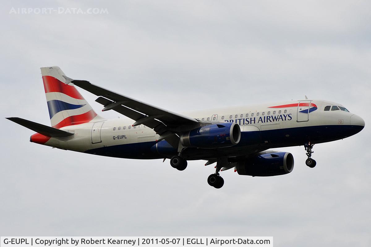 G-EUPL, 2000 Airbus A319-131 C/N 1239, On approach to r/w 09L