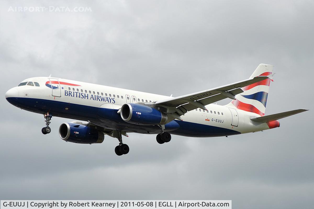 G-EUUJ, 2002 Airbus A320-232 C/N 1883, On approach to r/w 27L