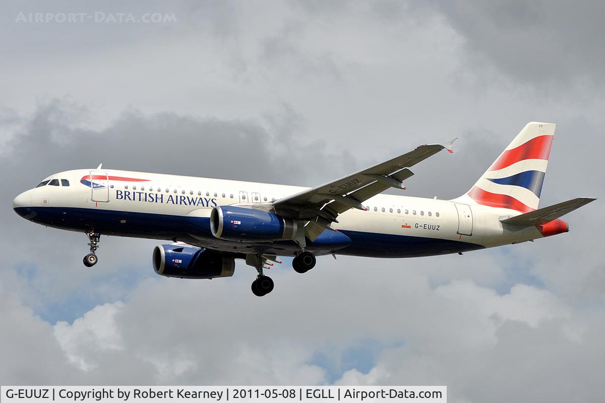 G-EUUZ, 2008 Airbus A320-232 C/N 3649, On approach to r/w 27L
