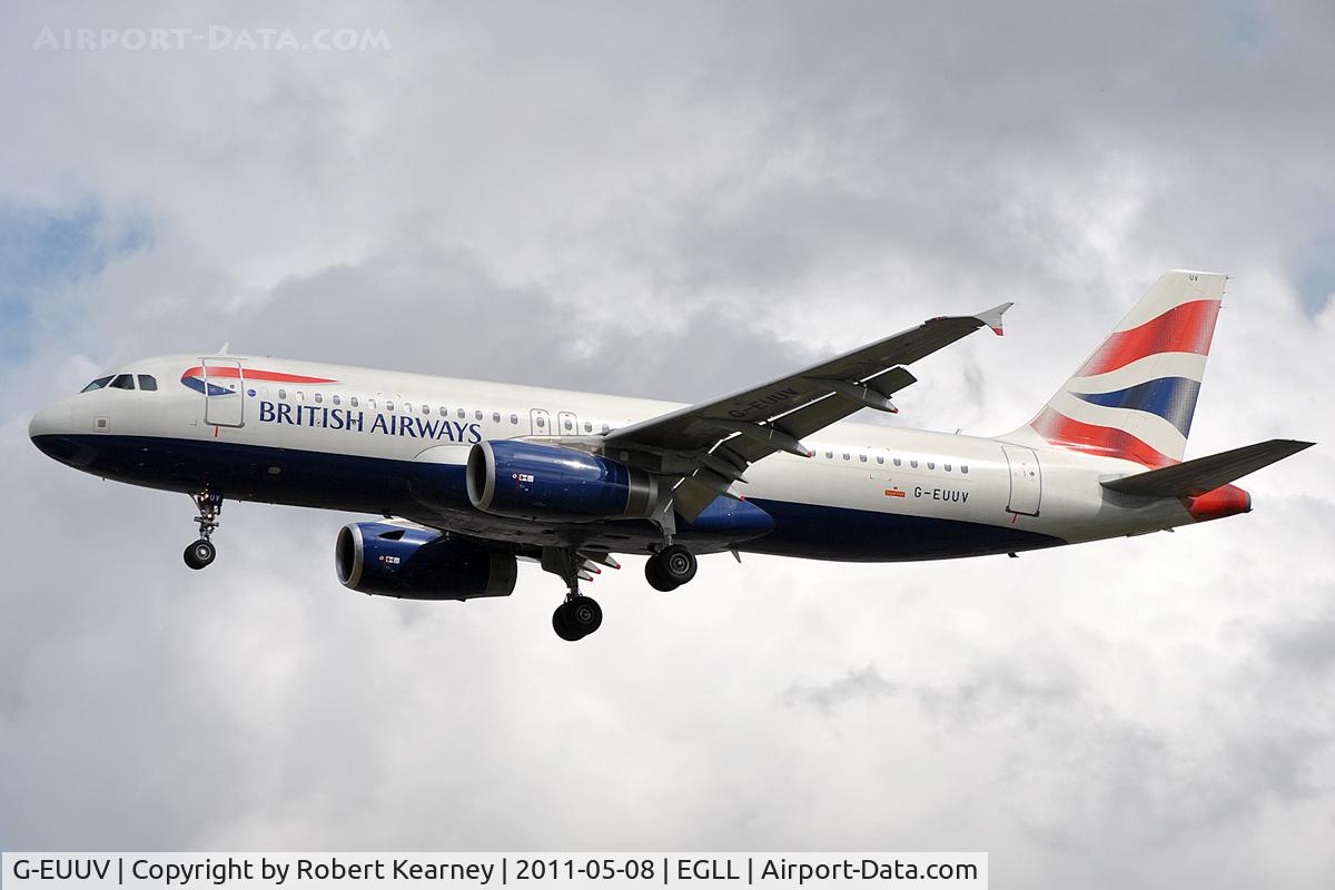 G-EUUV, 2008 Airbus A320-232 C/N 3468, On approach to r/w 27L