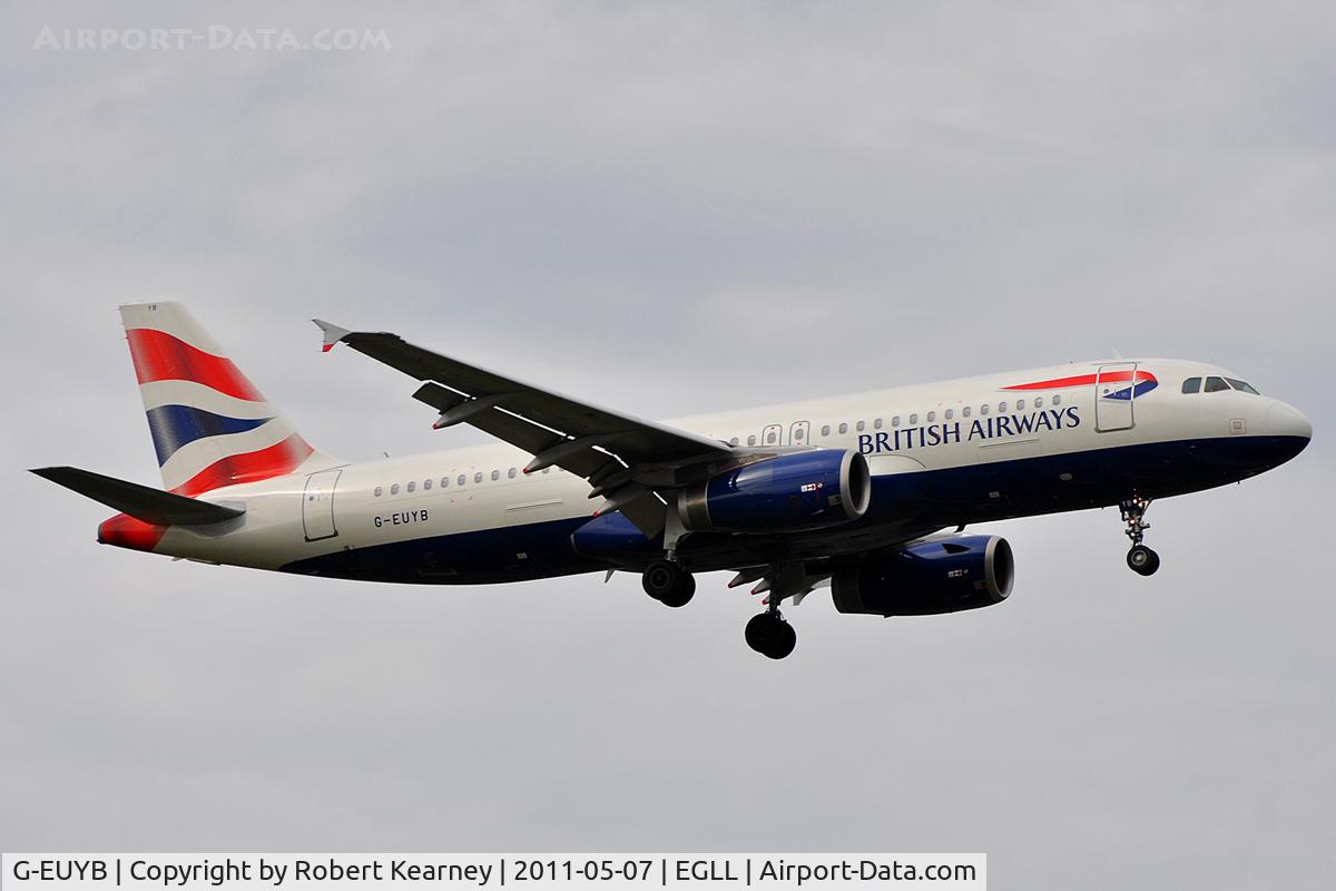 G-EUYB, 2008 Airbus A320-232 C/N 3703, On approach to r/w 09L