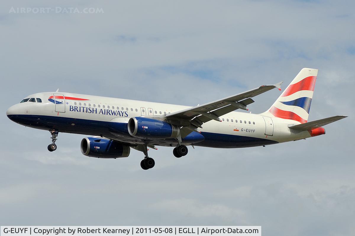 G-EUYF, 2010 Airbus A320-232 C/N 4185, On approach to r/w 27L