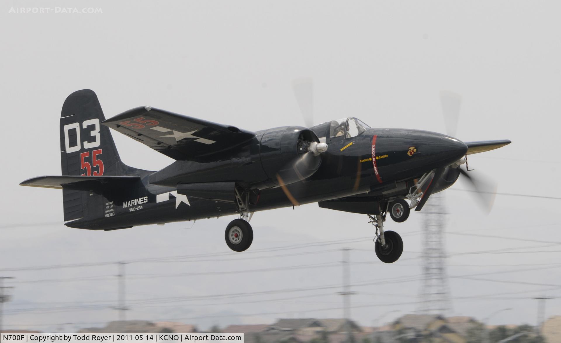 N700F, 1945 Grumman F7F-3 Tigercat C/N C.132, Departing Chino