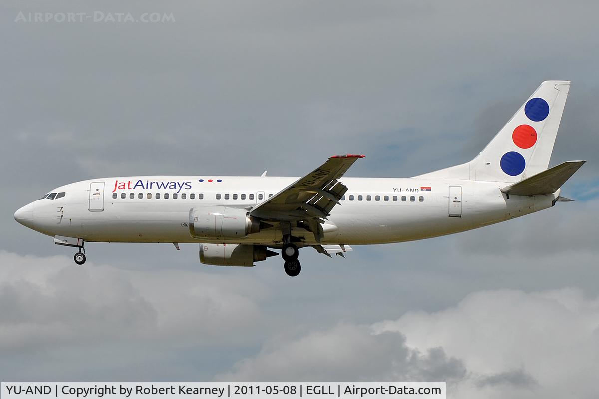 YU-AND, 1985 Boeing 737-3H9 C/N 23329/1134, Approaching r/w 27L