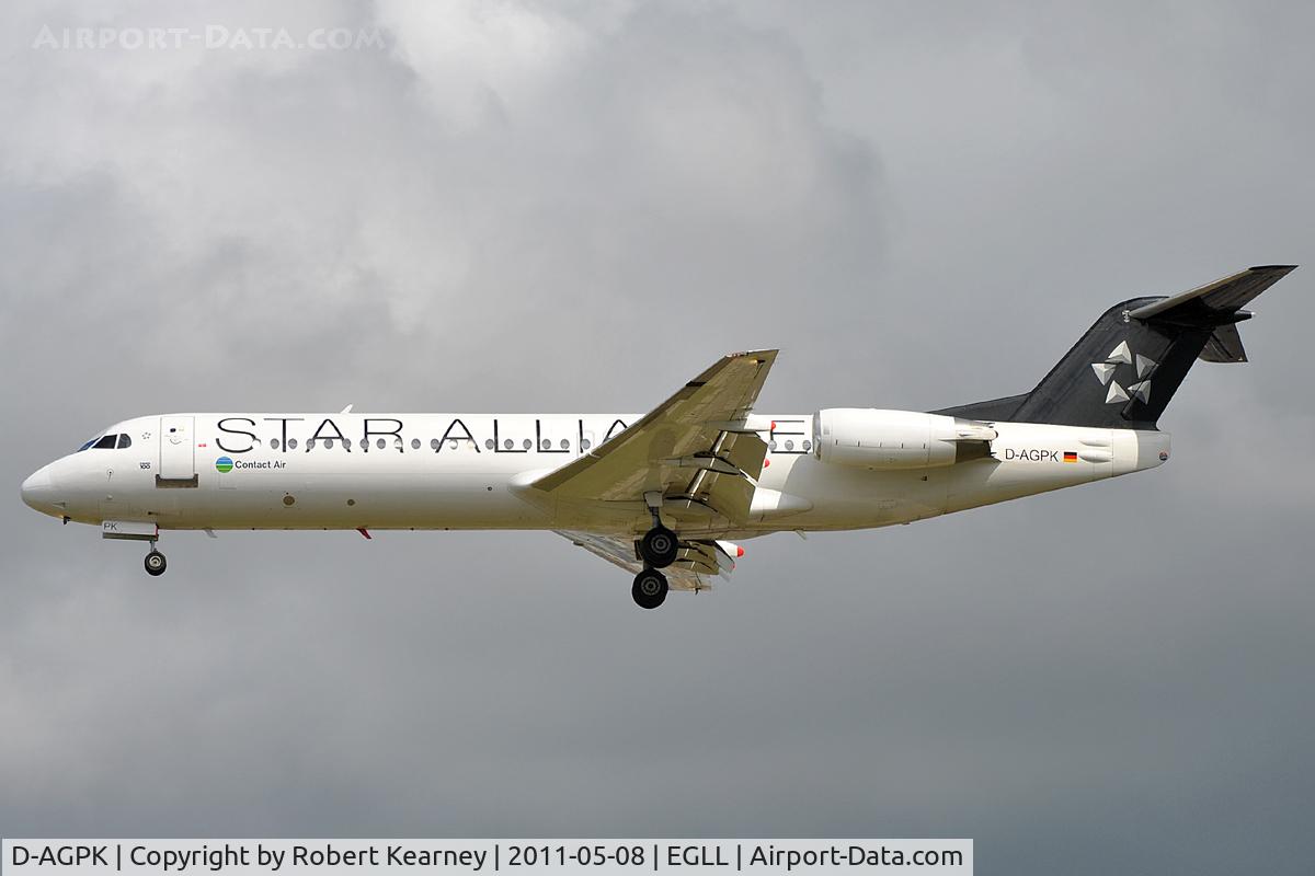 D-AGPK, 1990 Fokker 100 (F-28-0100) C/N 11313, Approaching r/w 27L