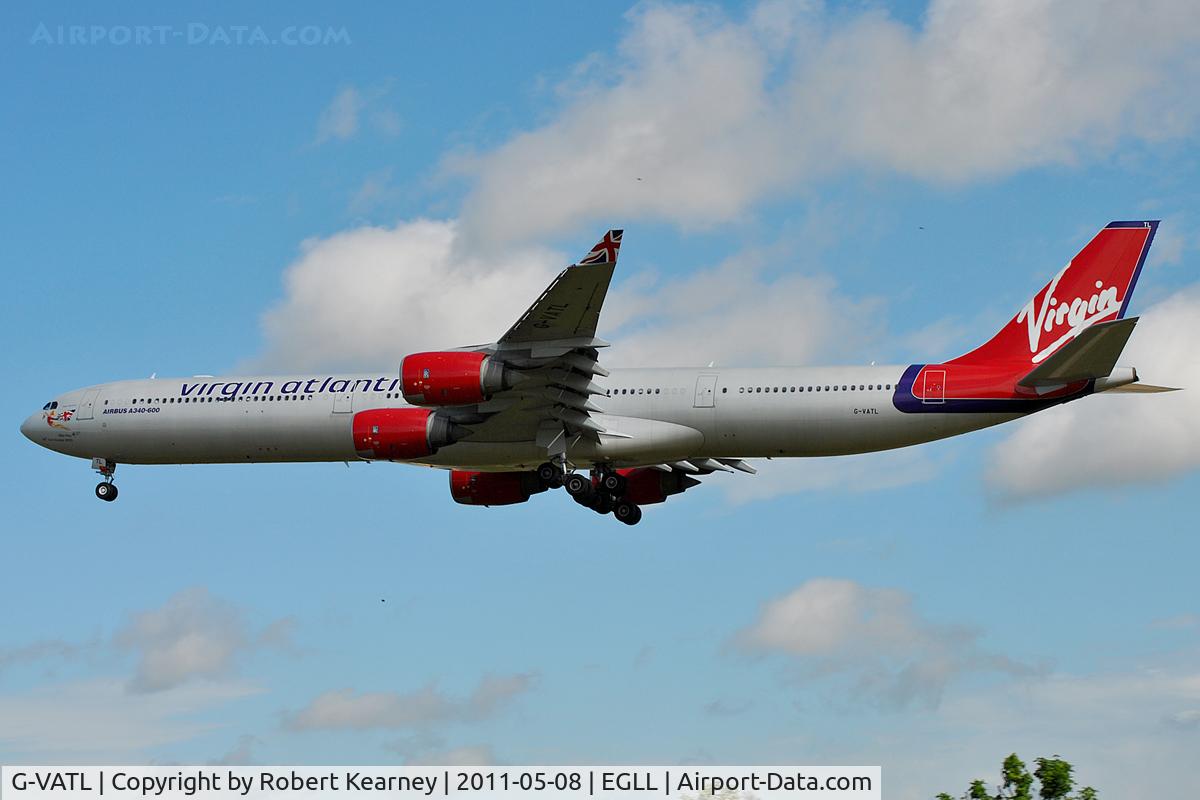 G-VATL, 2001 Airbus A340-642 C/N 376, Approaching r/w 27L