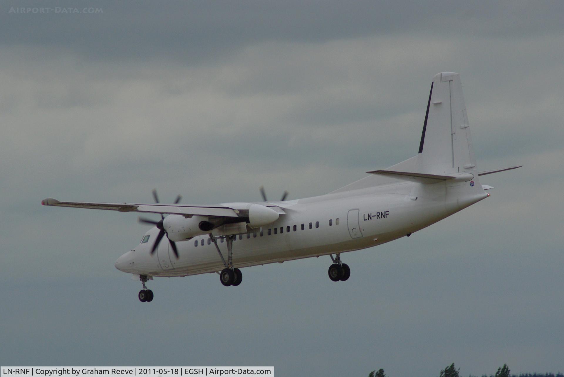 LN-RNF, 1990 Fokker 50 C/N 20183, About to touch down.