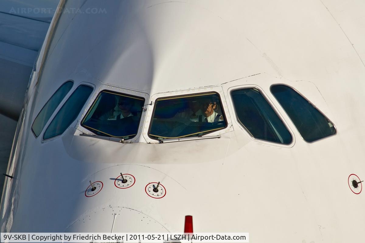 9V-SKB, 2006 Airbus A380-841 C/N 005, coming to halt at Zürich