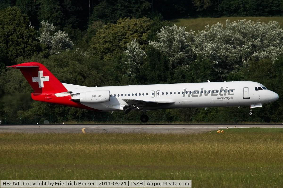 HB-JVI, 1990 Fokker 100 (F-28-0100) C/N 11325, moments before touchdown