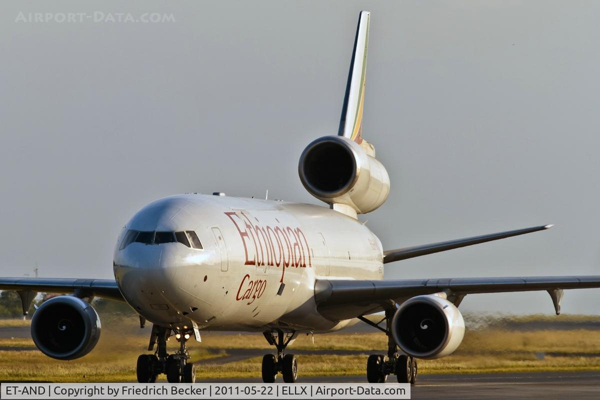 ET-AND, 1998 McDonnell Douglas MD-11F C/N 48780, taxying to the cargo center at Luxembourg