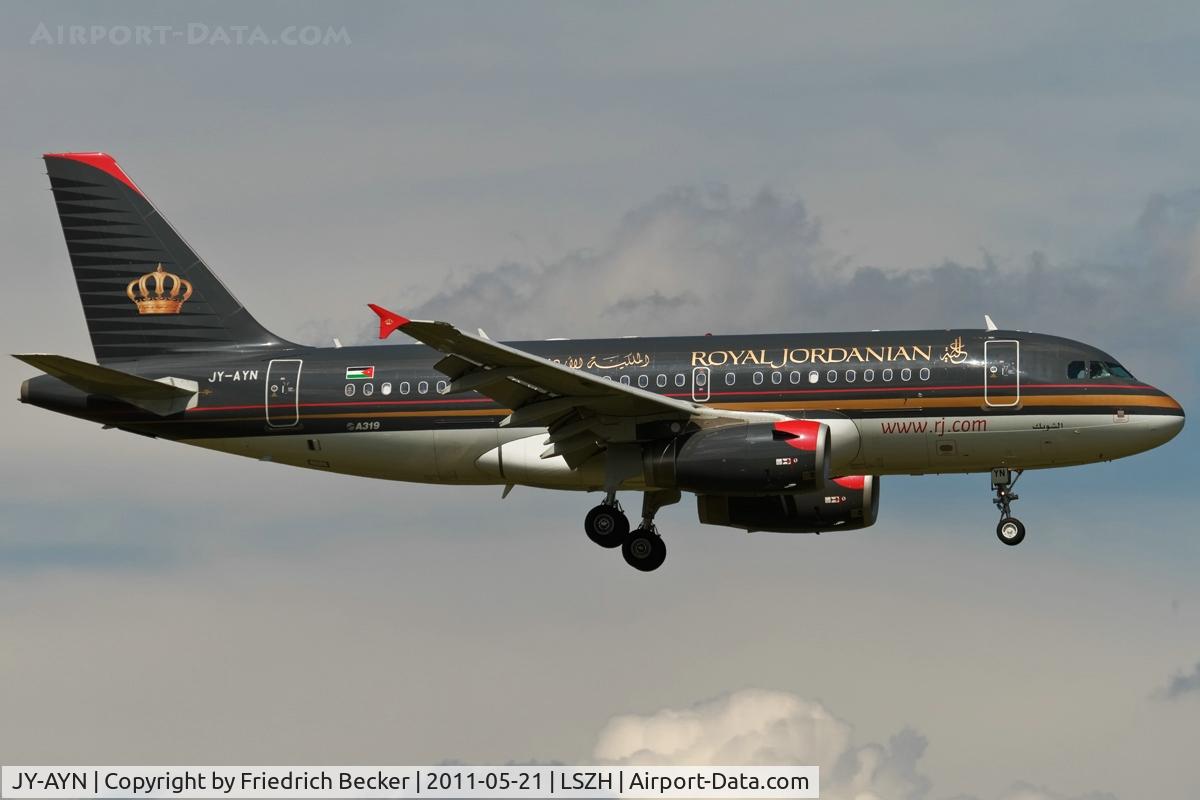 JY-AYN, 2009 Airbus A319-132 C/N 3803, on final RW14