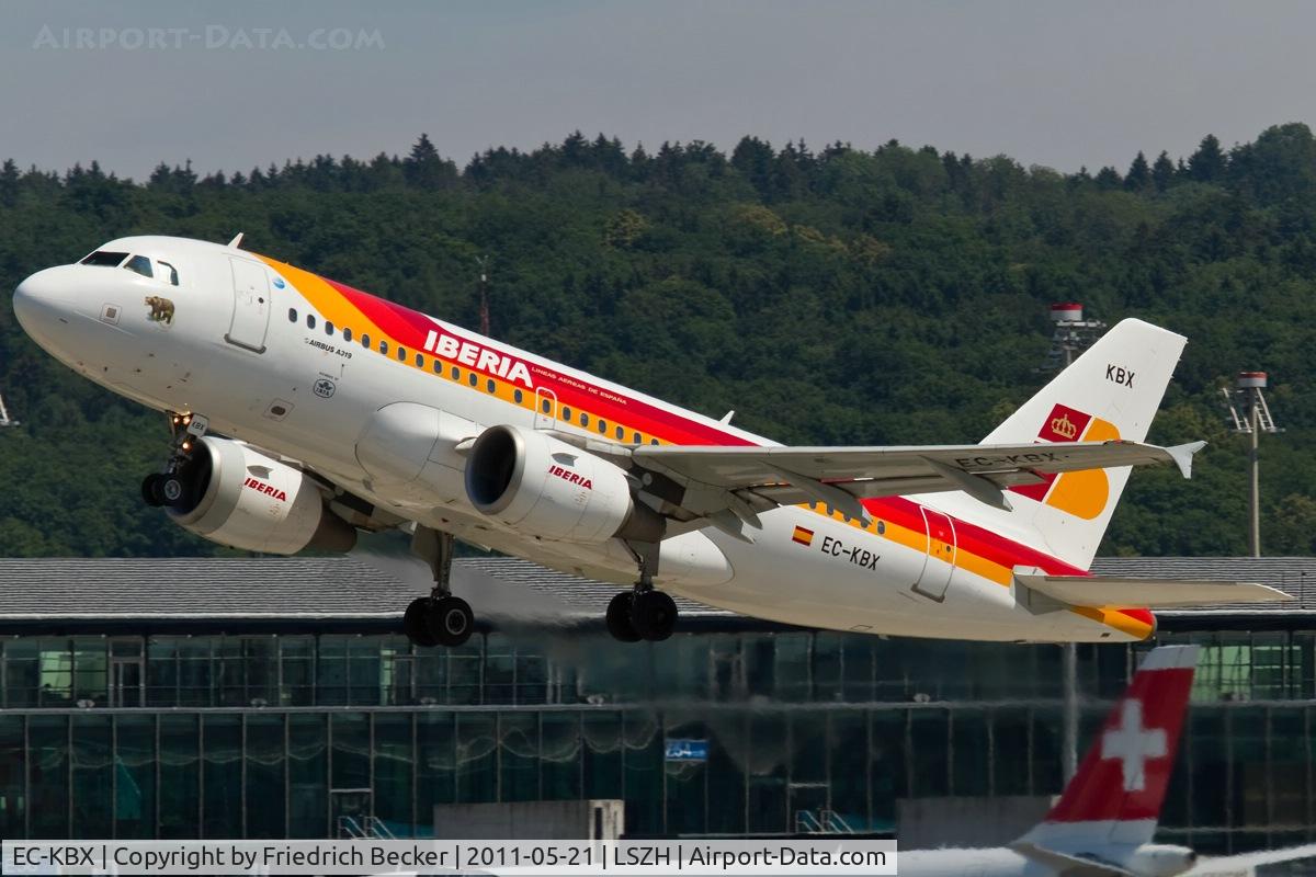 EC-KBX, 2007 Airbus A319-111 C/N 3078, departing Zürich