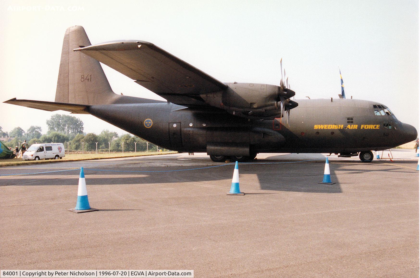 84001, 1964 Lockheed C-130H Hercules C/N 382-4039, C-130H Hercules of F7 Wing of the Royal Swedish Air Force on display at the 1996 Royal Intnl Air Tattoo at RAF Fairford.