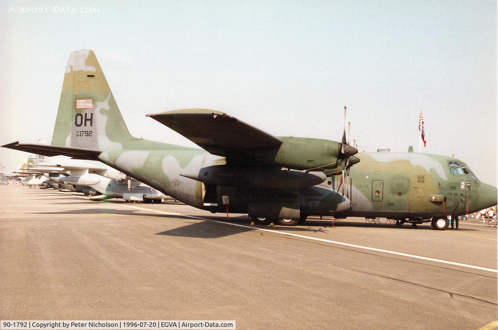 90-1792, 1991 Lockheed C-130H Hercules C/N 382-5245, C-130H Hercules named Spirit of Ontario of the 164th Airlift Squadron Ohio ANG on display at the 1996 Royal Intnl Air Tattoo at RAF Fairford.