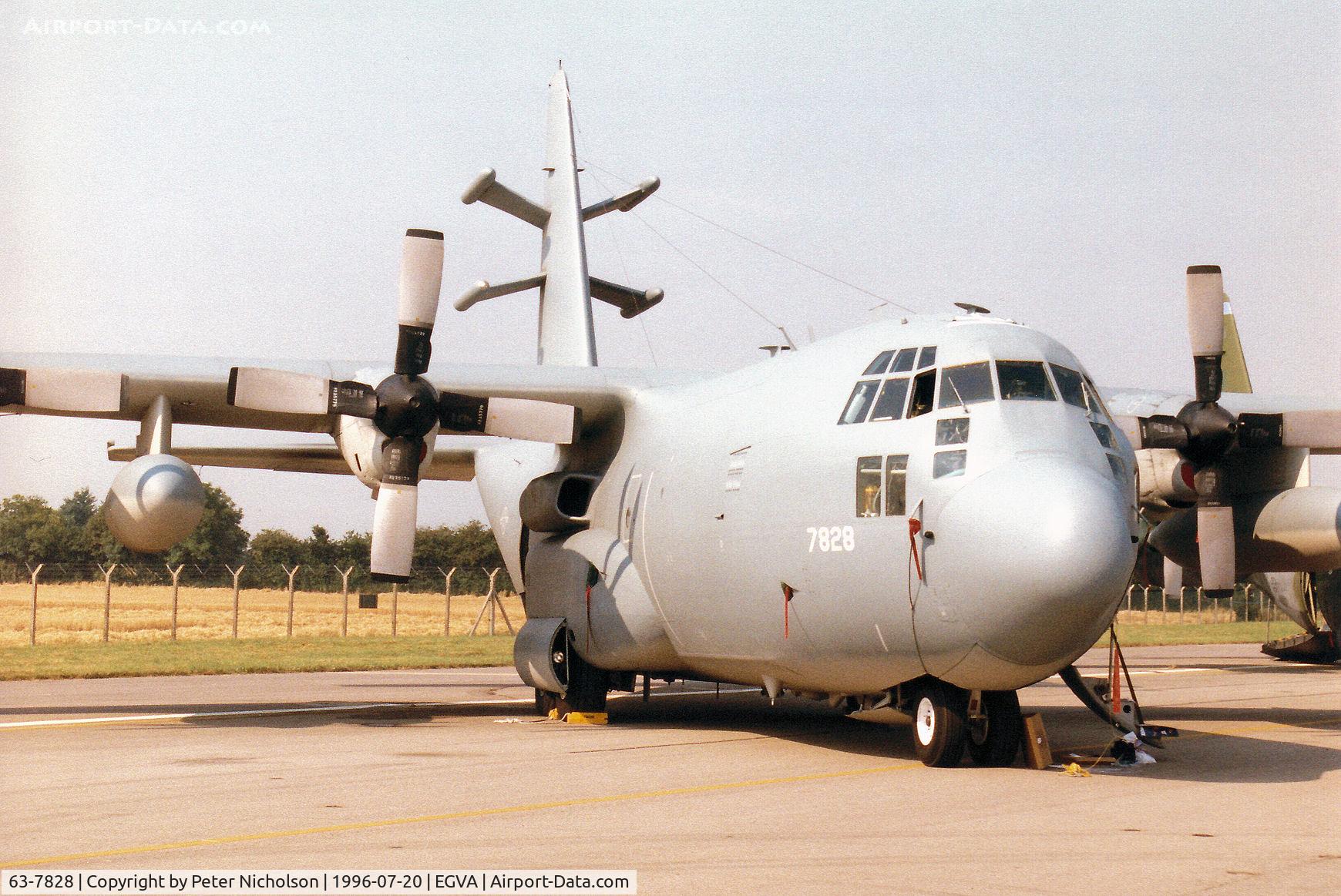 63-7828, 1963 Lockheed EC-130E Hercules C/N 382-3896, EC-130E Hercules of 193rd Special Operations Squadron Pennsylvania ANG on display at the 1996 Royal Intnl Air Tattoo at RAF Fairford.