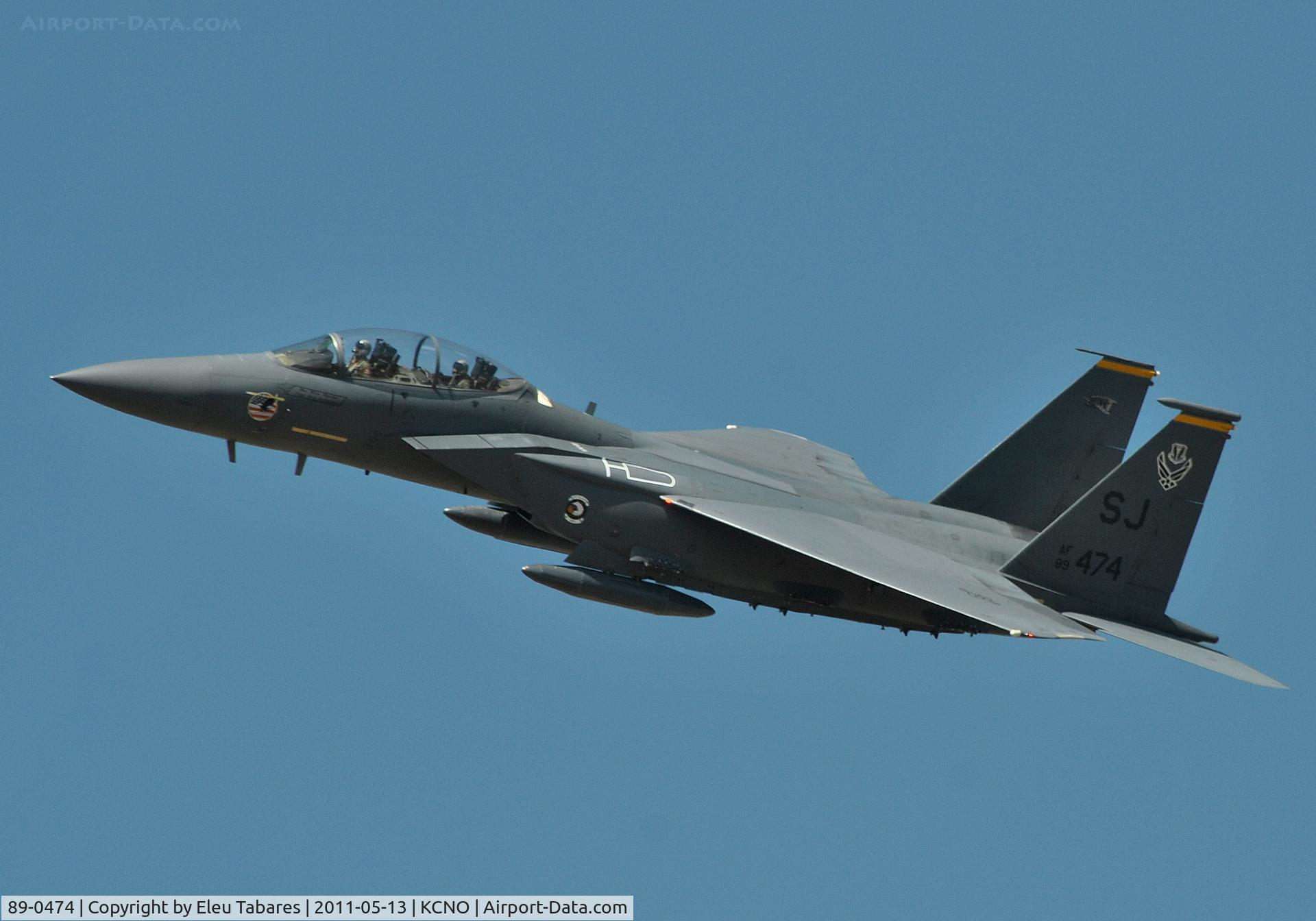 89-0474, 1989 McDonnell Douglas F-15E Strike Eagle C/N 1121/E096, Taken during an air show at Chino, California.